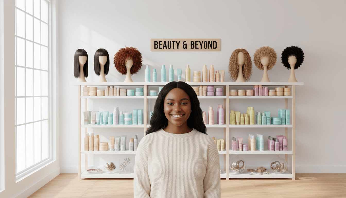 Shelves stocked with hair care products and styling tools in a Toronto supply store