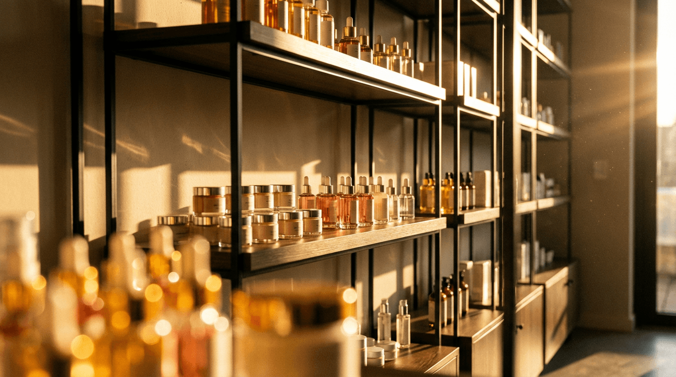 Shelves stocked with hair care products at a Toronto beauty supply store